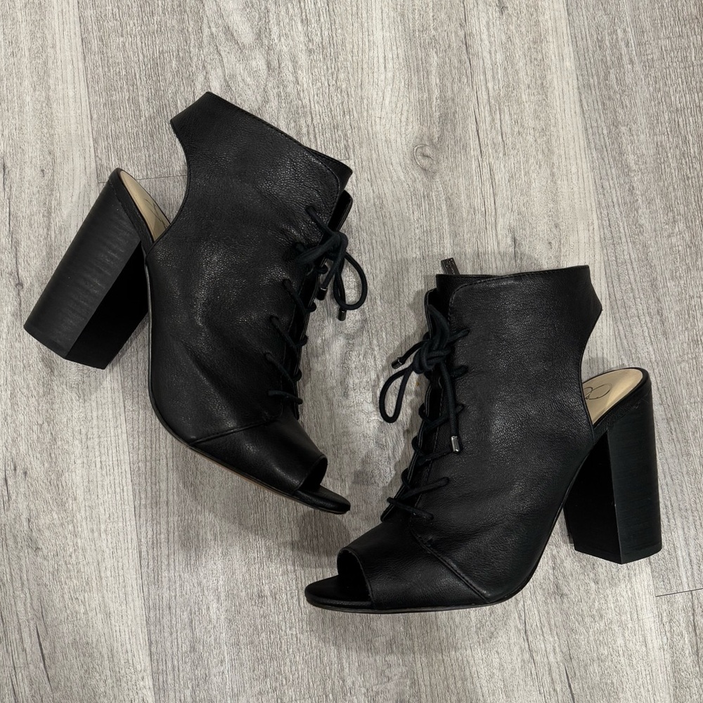 Jessica Simpson Klaya Black Peep-Toe Ankle Bootie, Size 7.5